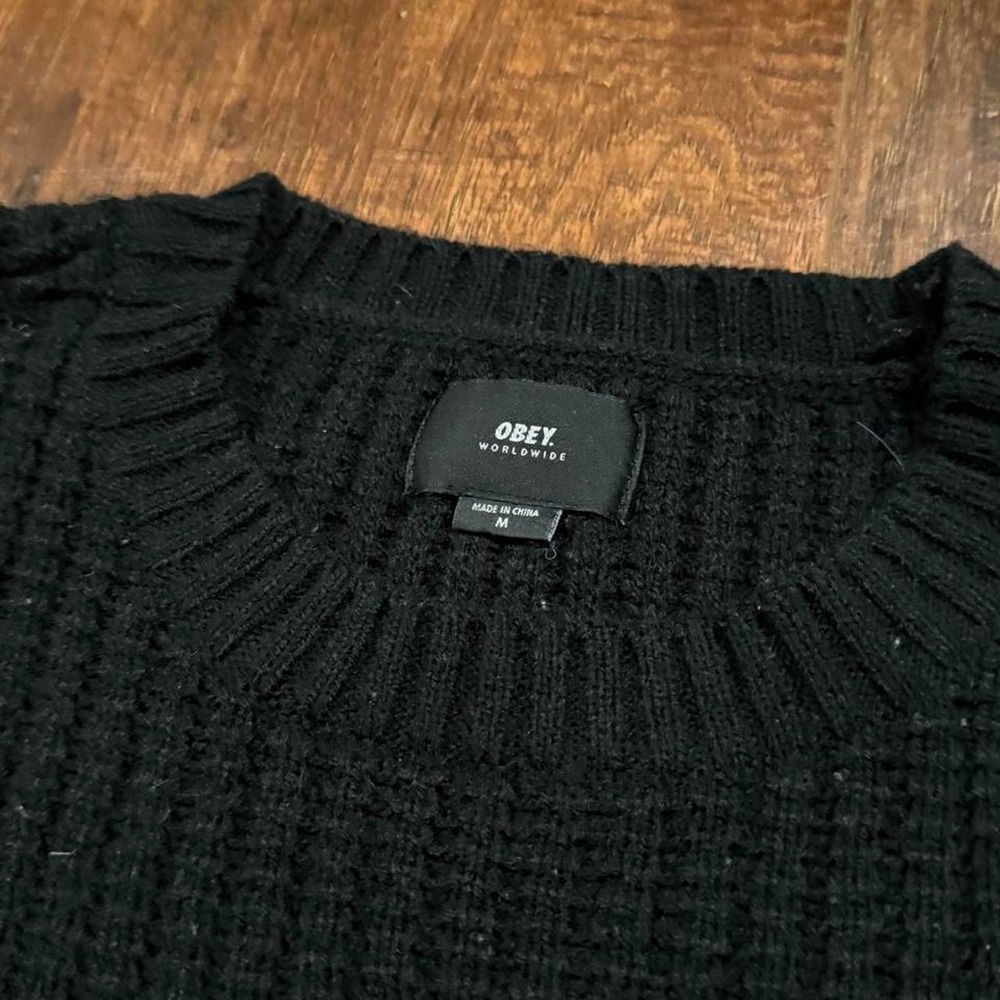 Obey black knit sweater white stripe Size Medium - Picture 4 of 5